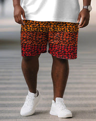 Men's Plus Size Orange Geometric B Letter Print Short Sleeve T-Shirt Shorts Suit