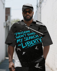 Big Guy's PRISON Theme Artistic Lettering Graffiti Casual Short Sleeve Polo Shirt and Shorts Set