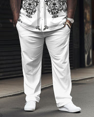 Men's Plus Size Elegant Classic Geometric Short Sleeve Shirt Shorts Set