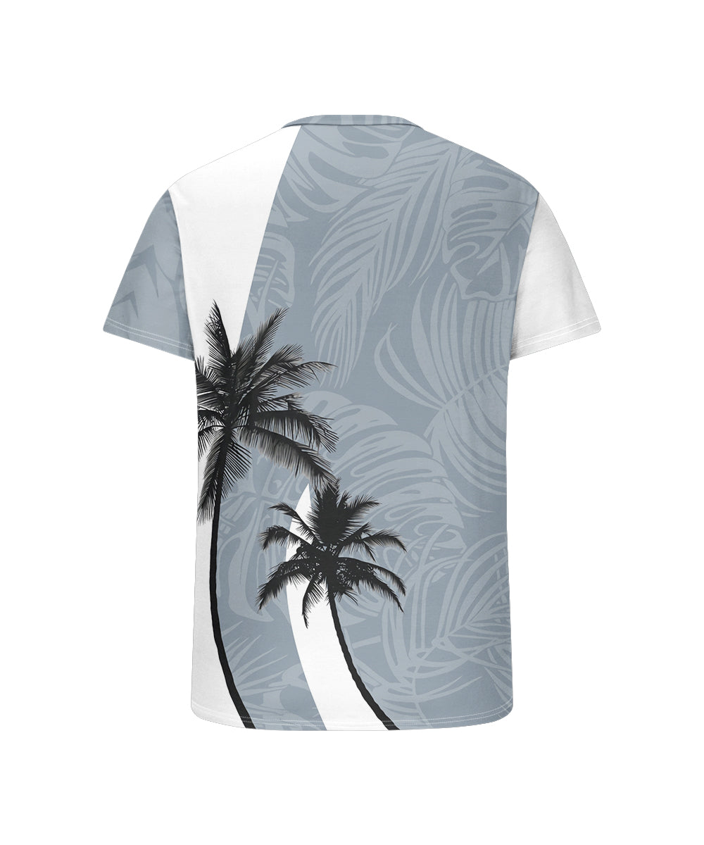 Men's Plus Size Daily Casual White Colorblock Coconut Tree Print Henry Collar Button Short Sleeve T-Shirt