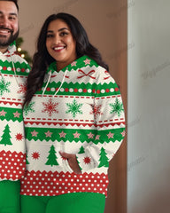 Couple Fashion Casual Plus Size Christmas Geometric Snowflake Print Hoodie Suit