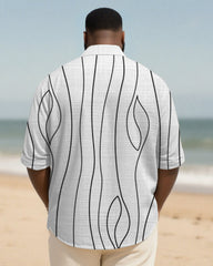 Big & Tall Men's Daily Black And White Irregular Stripe Print Long Sleeve Bamboo Hemp Texture Shirt