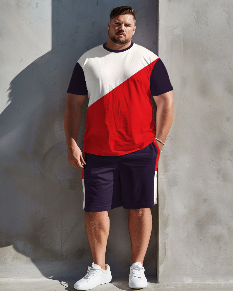 Men's Plus Size Casual Simple Color-block Printed T-shirt Shorts Suit