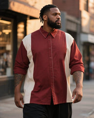 Big & Tall Men's Business Red And White Contrast Striped Print Long Sleeve Shirt