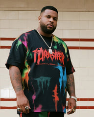 Big & Tall Men's Street Fashion Tie-dye Personality Graffiti-Short Sleeve Pants Suit