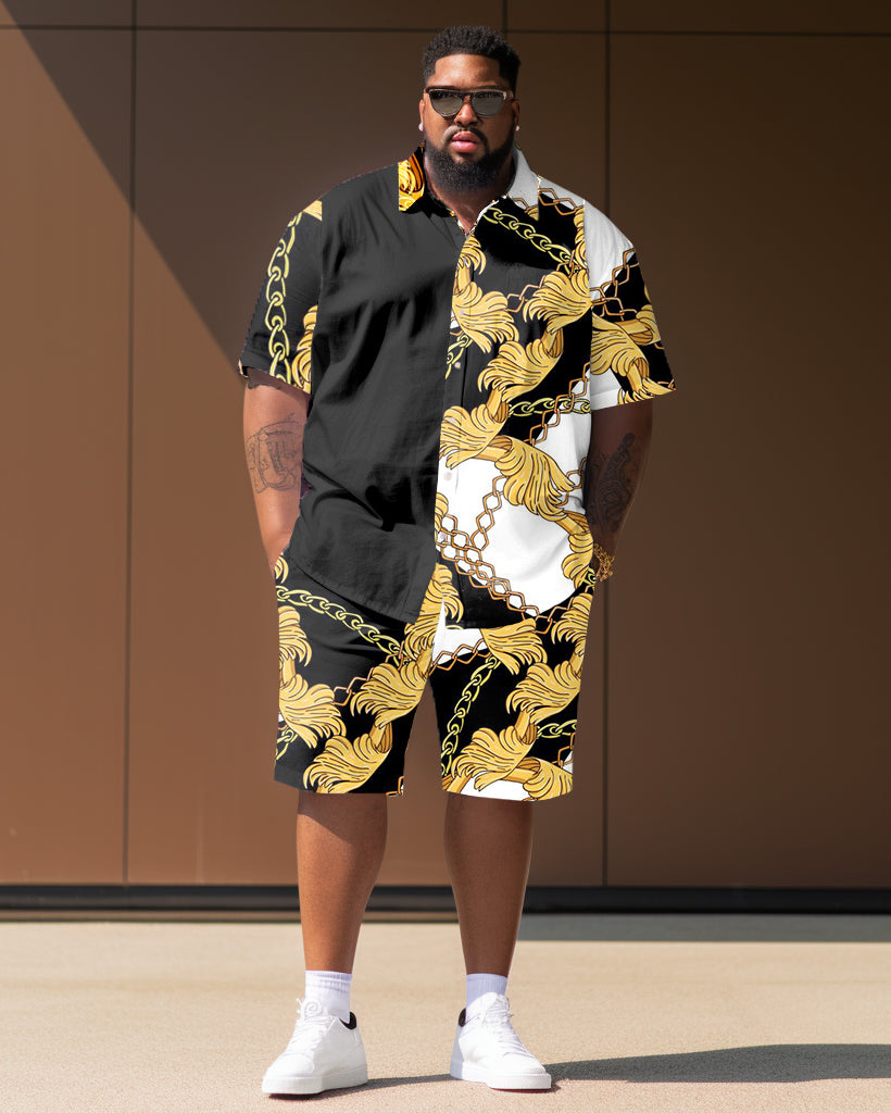 Men's Big and Tall Vintage Chain Shirt Short Sleeve Shorts Set