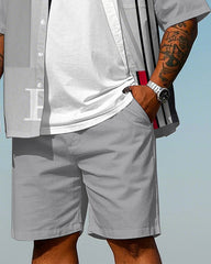 Big Men's Street Fashion Letter & Geometirc Pattern Printed Short Sleeve Shirt and Shorts Set