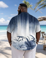Men's Plus Size Hawaiian Gradient Floral Print Short Sleeve Slub Shirt