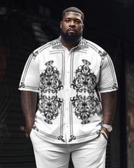 Men's Plus Size Elegant Classic Geometric Short Sleeve Shirt Shorts Set