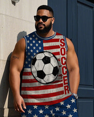 Big Men's American Flag Inspire Football SOCCER Letter Casual Basketball Vest and Shorts Set