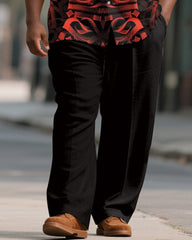 Men's Plus Size Black Red Gradient Painting Letter Print Short Sleeve Shirt Trousers Suit