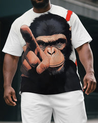 Big & Tall Men's Funny Cartoon Angry Gorillas Print Casual Short-Sleeved T-shirt and Short Set