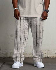 Men's Plus Size Apricot Same Color Jacquard Short-sleeved T-shirt Trousers Suit