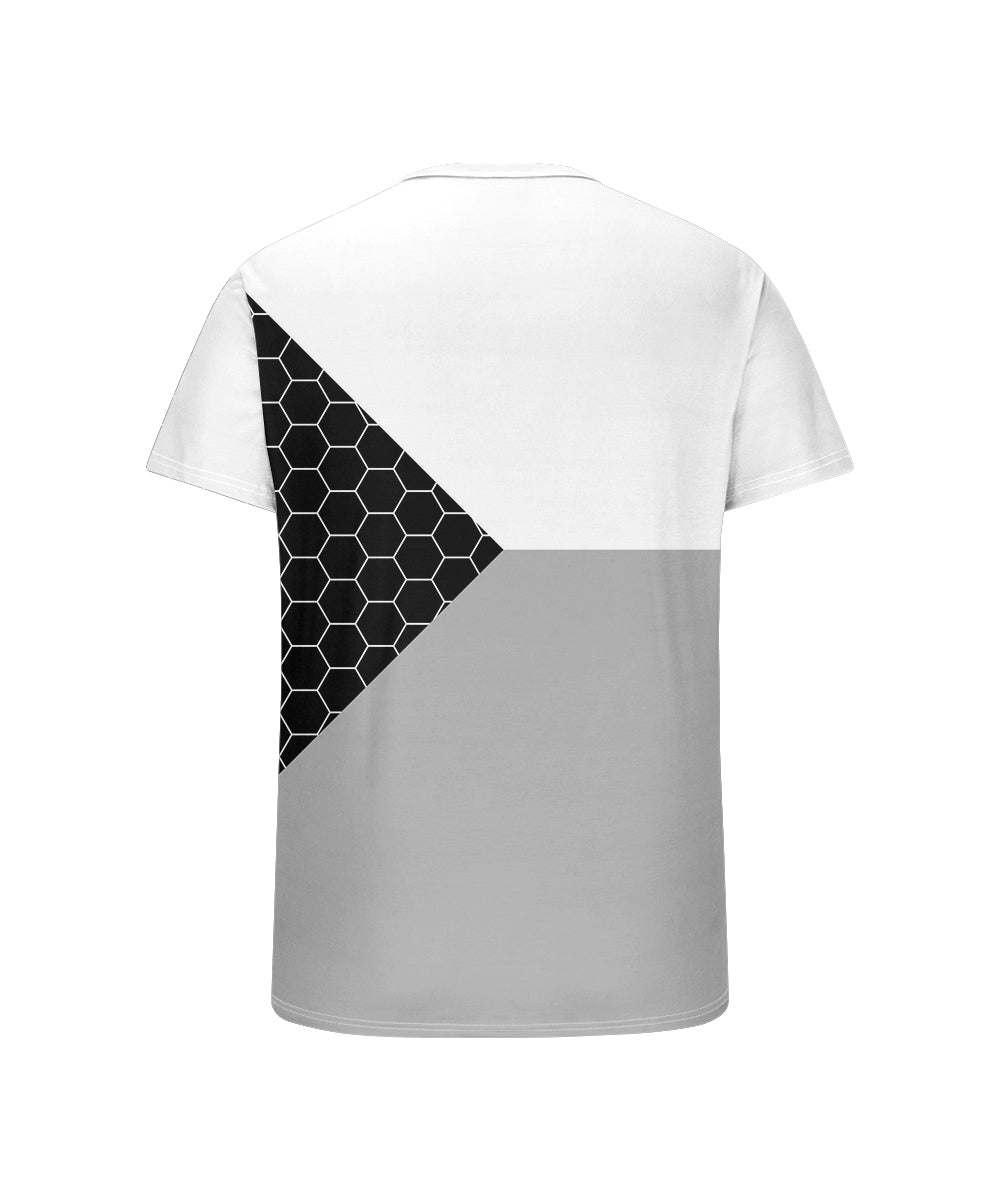 Men's Plus Size Daily Casual Black And White Grey Patchwork Geometric Print Henry Collar Button Short Sleeve T-Shirt