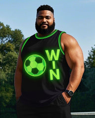 Big Men's Simple Football WIN Printed Casual Round Neck Basketball Vest and Shorts Set