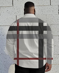 Men's Plus Size Business Gray Classic Check Print Long Sleeve Shirt