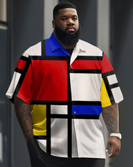 Men's Big & Tall Simple Geometric Contrast Print Short Sleeve Shirt Set