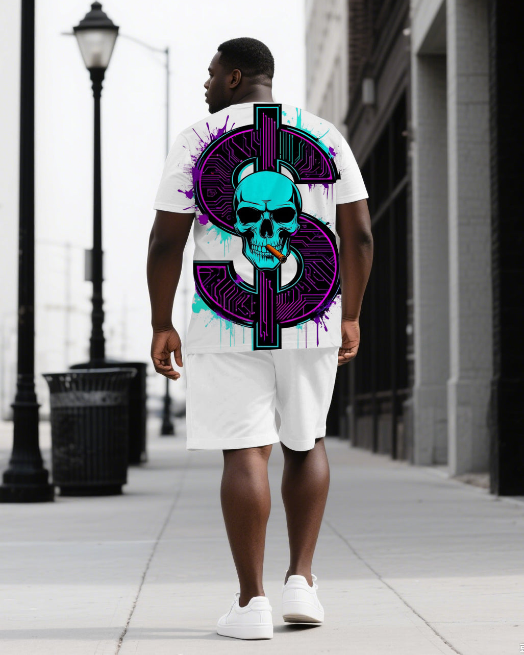 Stay Thriving in Wealth Men's Big & Tall Skull Back Print Casual Short Sleeve T-shirt 2-Piece Set