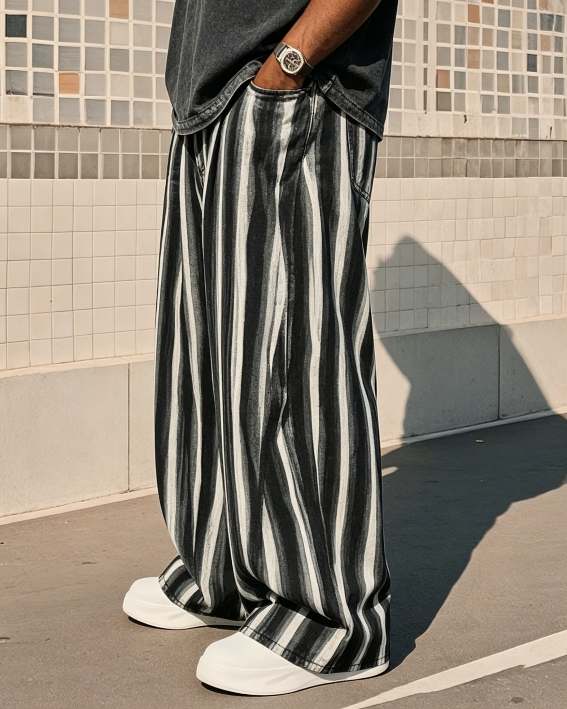 Big Boy Summer Vintage Sense Striped Print Trousers