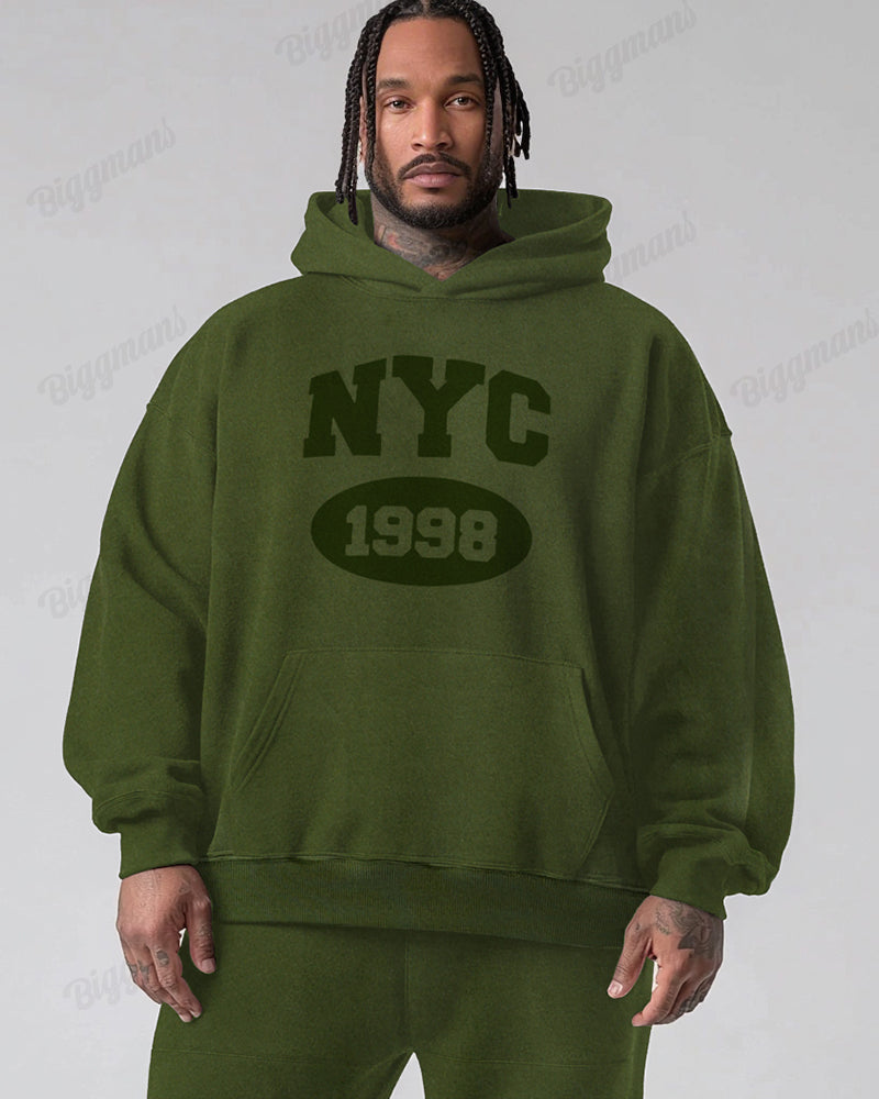 New York 1998 Print Oversized Cotton Hoodie