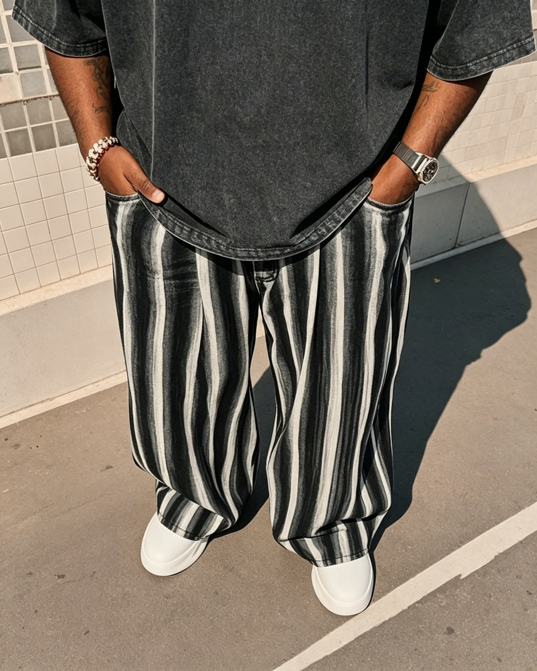 Big Boy Summer Vintage Sense Striped Print Trousers
