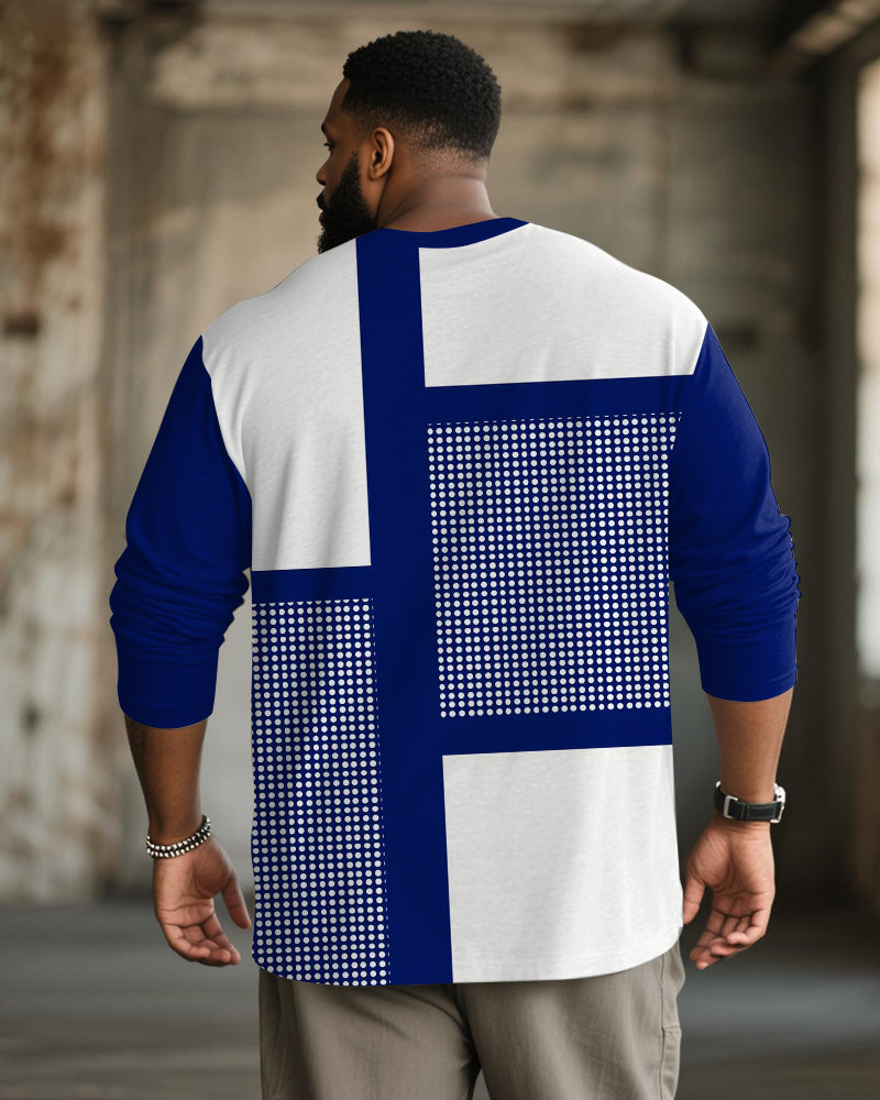 Big & Tall Men's Dot Strip Geometric Print Long Sleeve T-Shirt