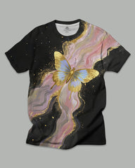 Women's Plus Size Pink Butterfly Abstract Texture Print Round Neck Short Sleeve Tee