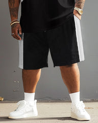 Street Casual Black And White Classic Plaid Print Big & Tall Men's Set