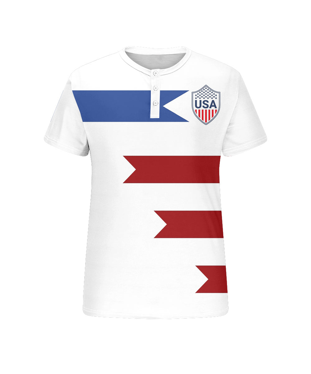 Men's Plus Size Independence Day American Flag Colorblock Printed Henry Collar Button Short Sleeve Tee