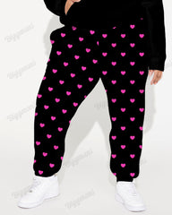 Women's Street Fashion Bowknot Skull Heart Print Plus Size Hoodie Suit