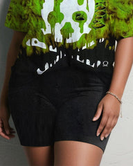 Women's Big & Tall Halloween Green Gradient Skull Print Short Sleeve Shorts Suit