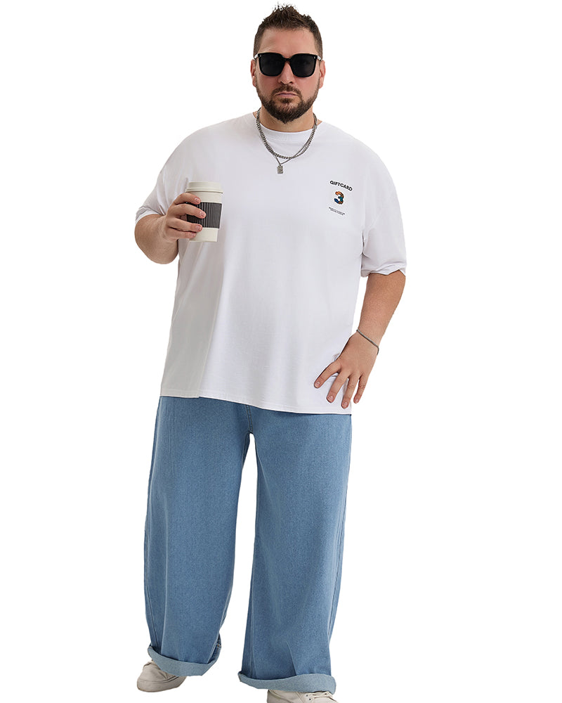 Plus Size Men's Daily Casual All-match Washing Water Pure Blue Denim Trousers