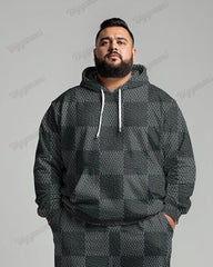 High-grade Geometric Checkerboard Pattern Men's Plus Size Hoodie Suit