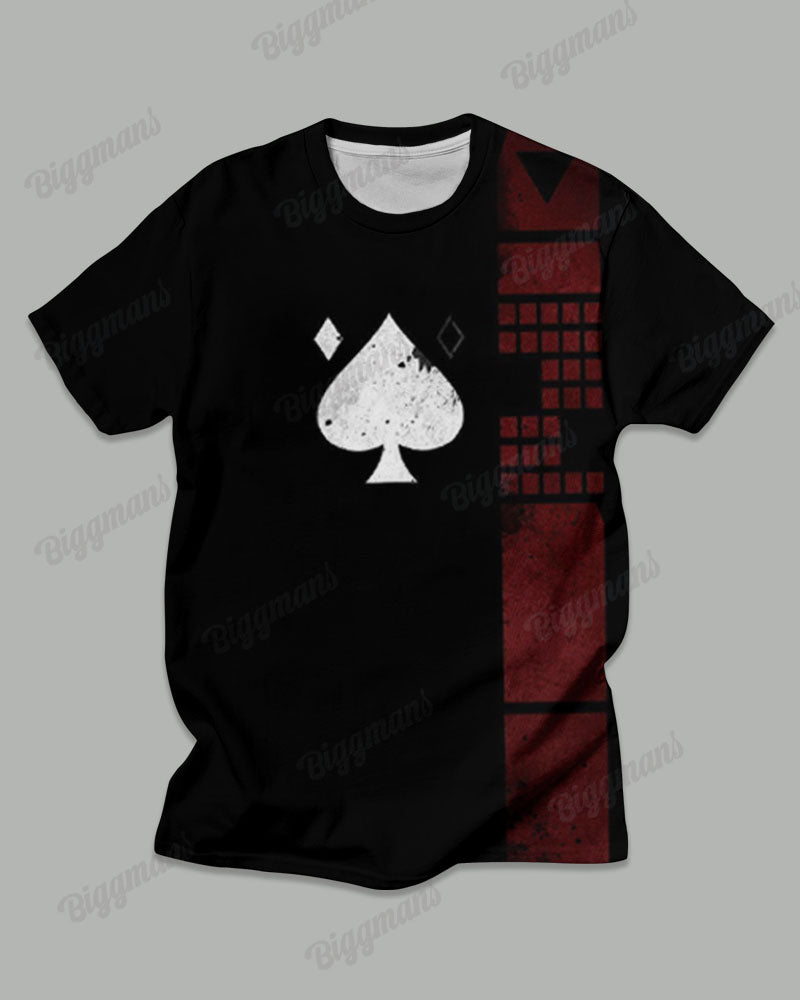 Big Guy’s Black And Red Poker Color Block Printed T-shirt Trousers Set