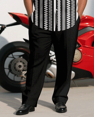 Big & Tall Men's Business Black & White Geometric Short Sleeve Shirt Trousers Suit