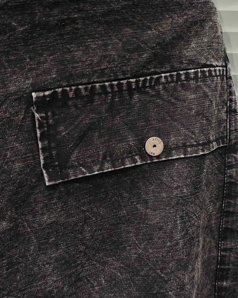 M-2XL Black Distressed Wash Thin Denim Shorts