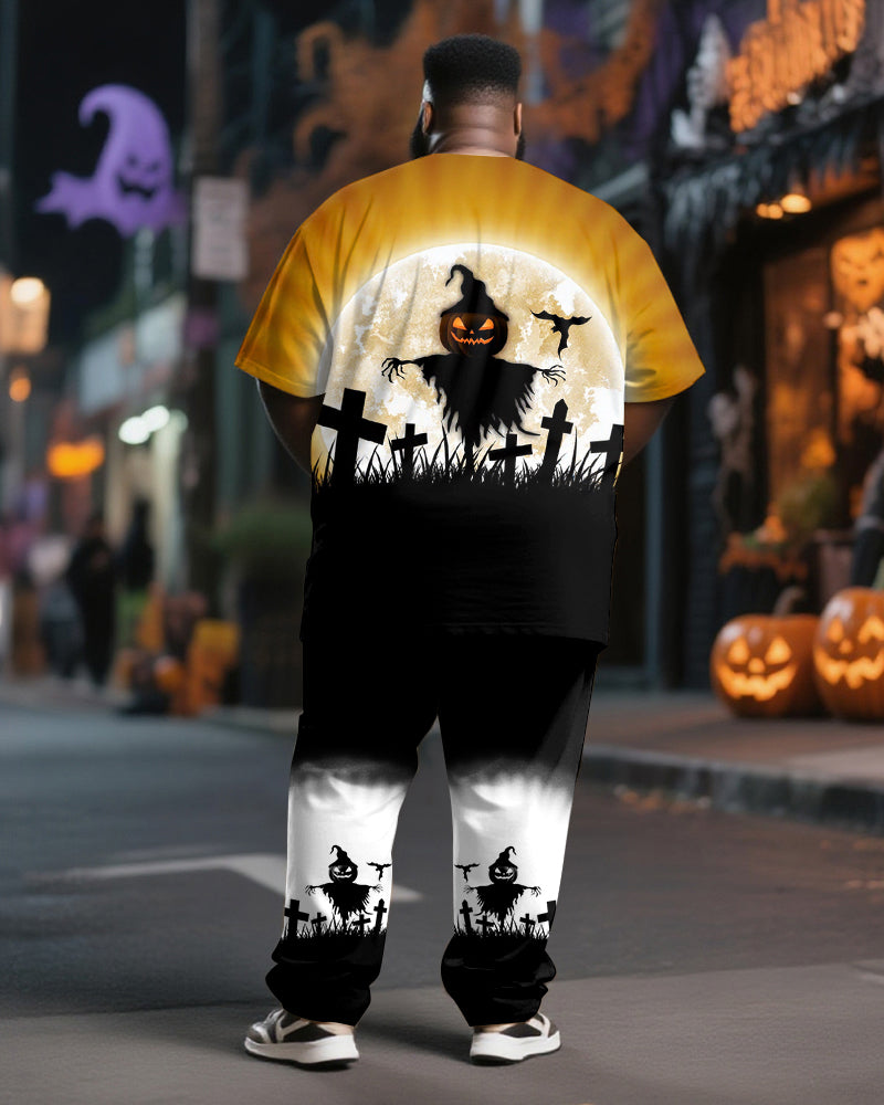 Big & Tall Men's Halloween Cool Scarecrow Gradient Print T-Shirt Trousers Suit