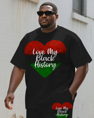 Men's Plus Size Juneteenth Letter Love Print Round Neck Short Sleeve T-Shirt Shorts Suit