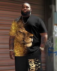 Men's Plus Size Black Lion King T-Shirt Shorts Suit
