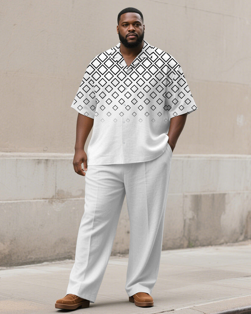 Men's Plus Size Simple Gradient Diamond Print Short Sleeve Shirt Trousers Suit