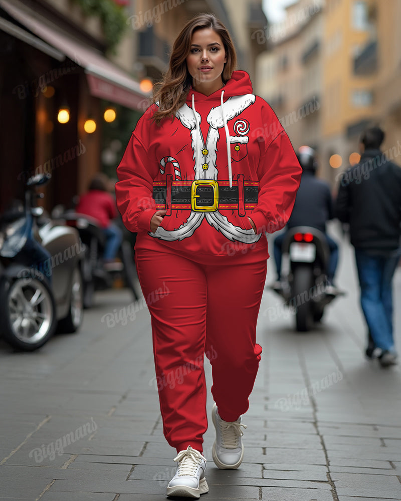 Set Package-Red Santa Claus Role Playing Hoodie Pants Set & 2025 Christmas Glasses & Fabric Basket & Santa Claus Pendant