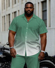 Men's Plus Size Casual Green Gradient Short Sleeve Shirt Trousers Suit