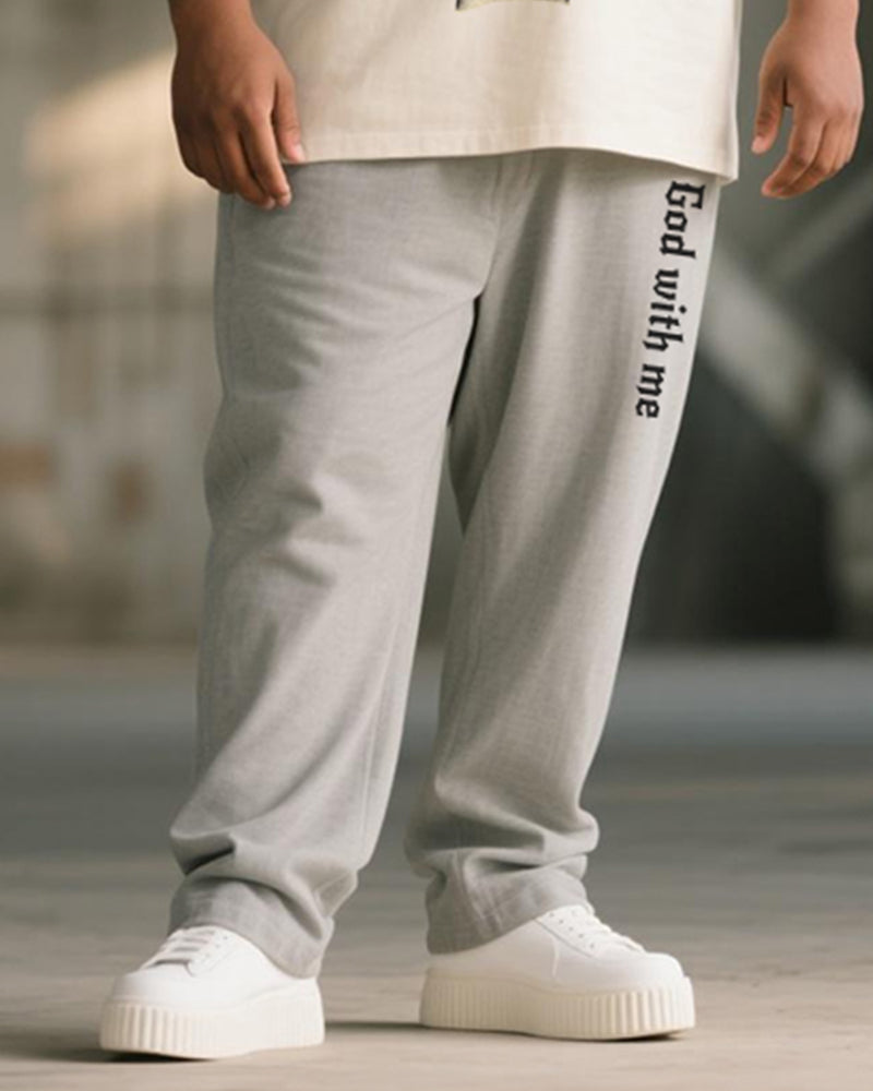 Big & Tall Men's Graffiti Finger God With Me Printed T-Shirt Trousers Suit