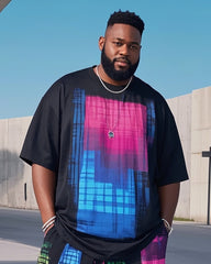 Plus Size 1 L-9L Men's Irregular Square Print Casual Short Sleeve T-Shirt Pants Suit