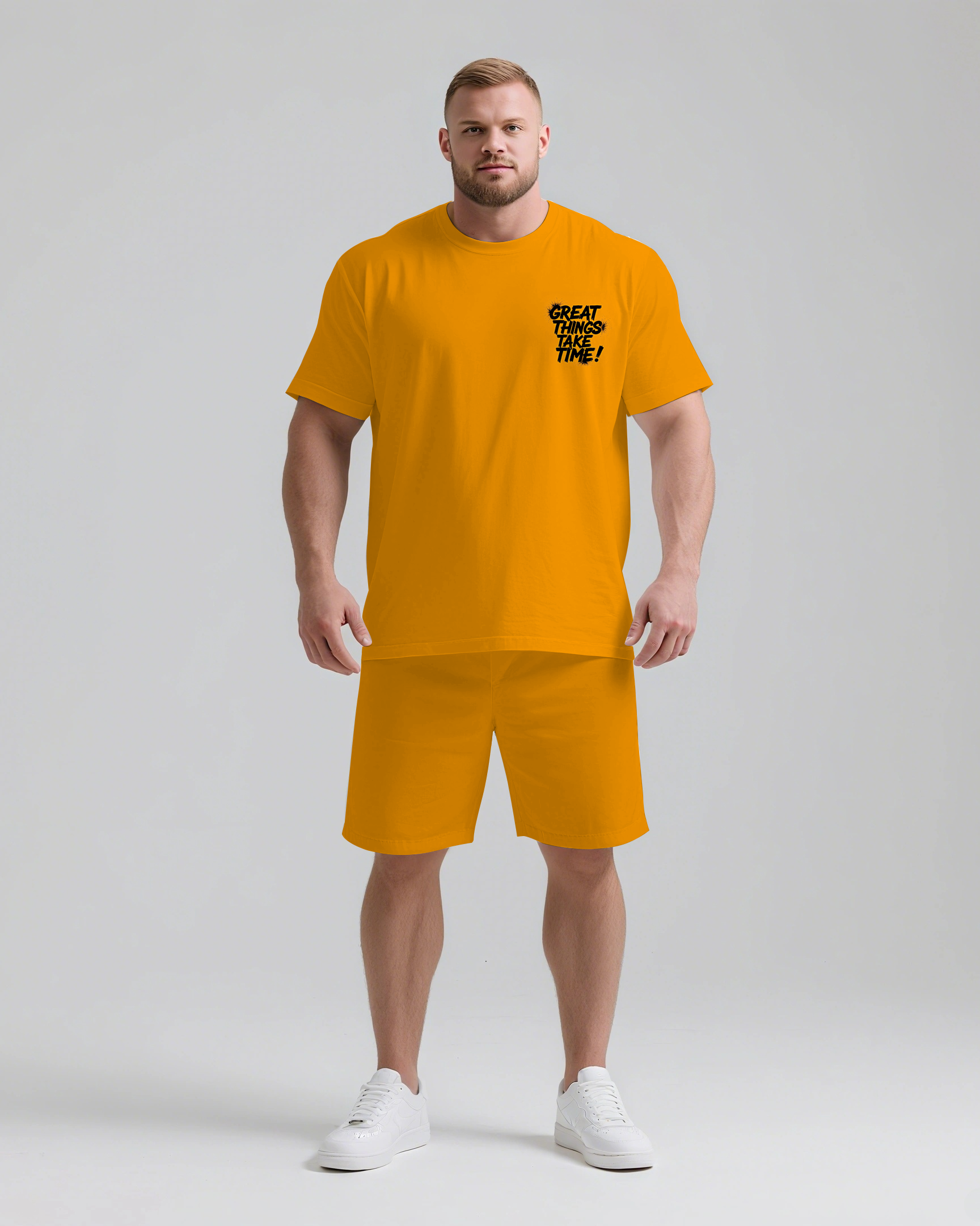 GREAT THINGS TAKE TIMES Slogan T-shirt 2-Piece Set