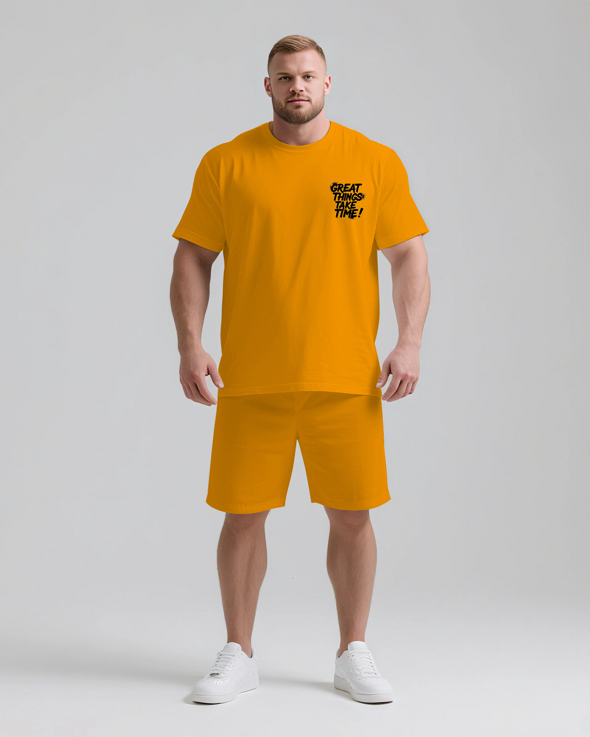 GREAT THINGS TAKE TIMES Slogan T-shirt 2-Piece Set