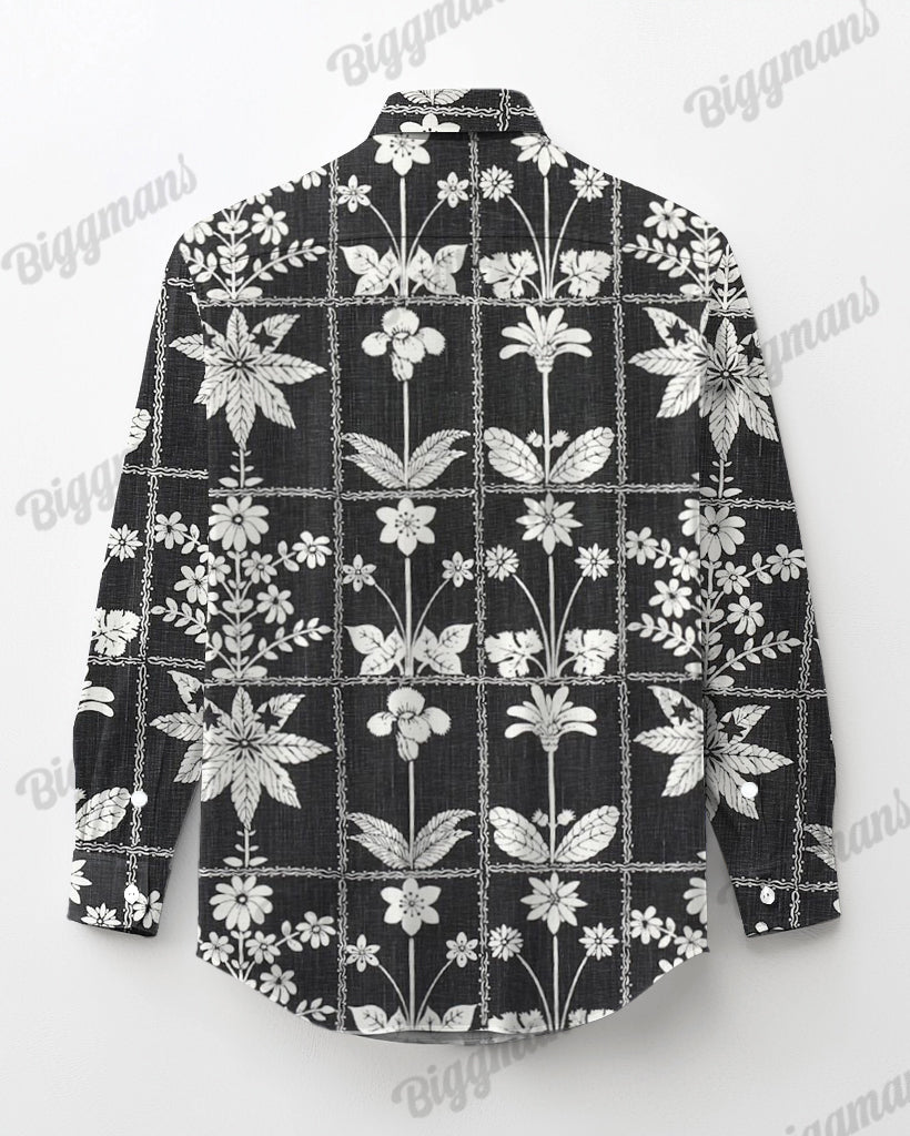 Rules In The Black And White Cotton Yarn Long Sleeve Shirt Men's Plus Size