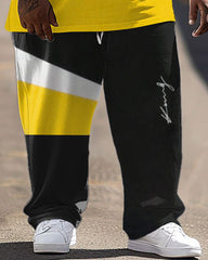 Men's Large Size Street Color Matching Retro Hip-hop Casual Two-piece Set
