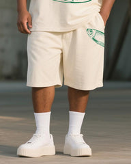 Big & Tall Men's Vintage Japanese Painting Fish Print Round Neck Short Sleeve T-Shirt Shorts Suit