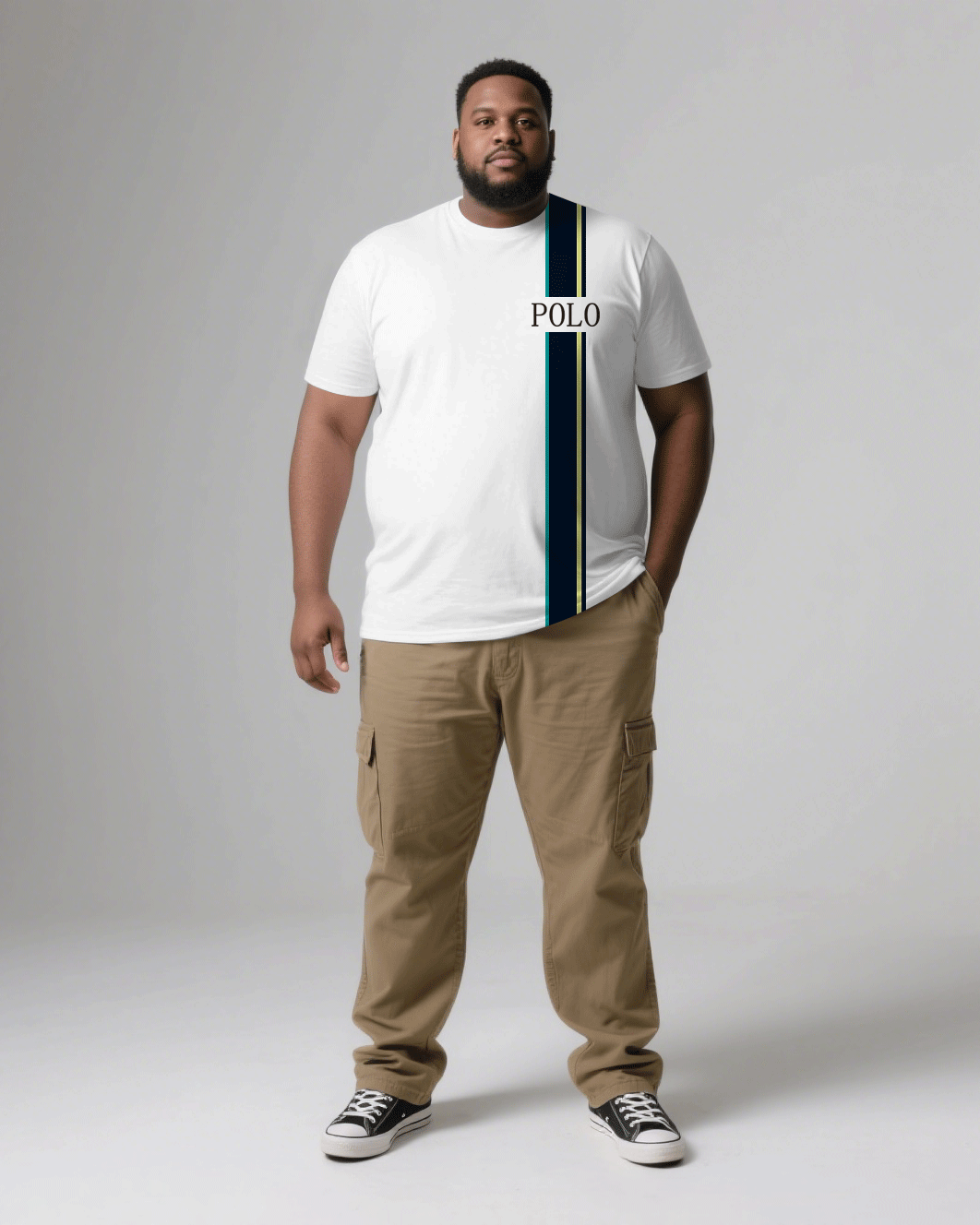 Big & Tall Men's White & Khaki Simple Stitching POLO Slogan Printing Men's And Women's Crewneck Short Sleeve T-Shirts & Covers Pants Pants Couple's Suit